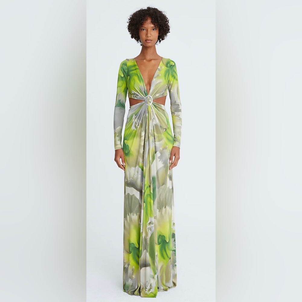 HALSTON JEN JERSEY V-NECK DRAPED GOWN